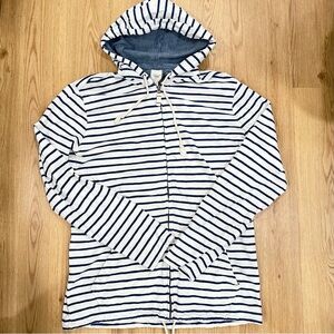Lands End Men’s Lightweight Striped Zip Up Hoodie Navy White Size XL Extra Large
